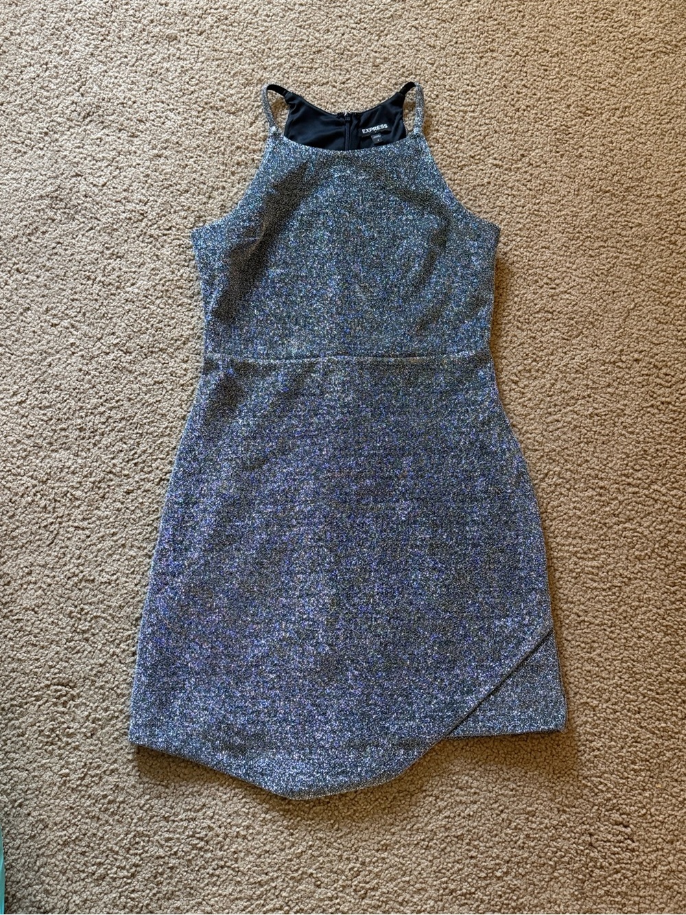 Express Metallic Halter Dress